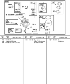 Carburetor Diagram and Parts List for 115432-0101-XX  Briggs and Stratton Engine